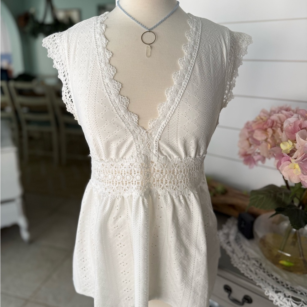 White Lace Trim Top